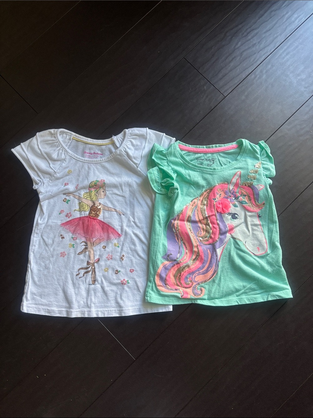 Tommy Bahama Girls White Ballerina Sequin Tee & Mint Unicorn Sequin Tee